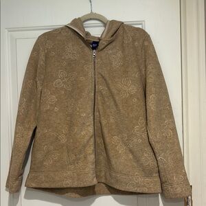 Basic Editions Beige Zip-Up Hoodie with clover and flower design